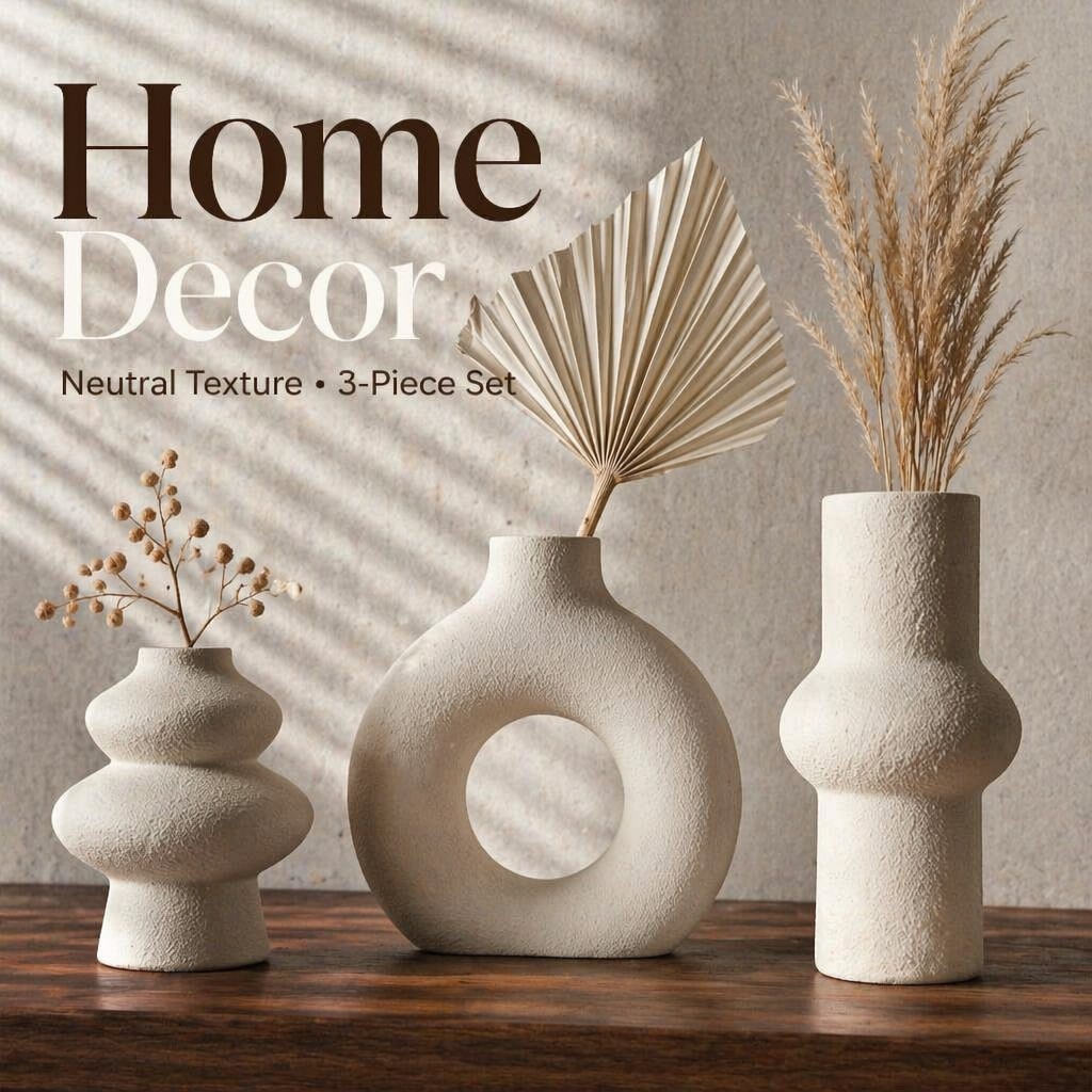 Palm Leaf Dried - Lot de 3 Vases Creux Texturés